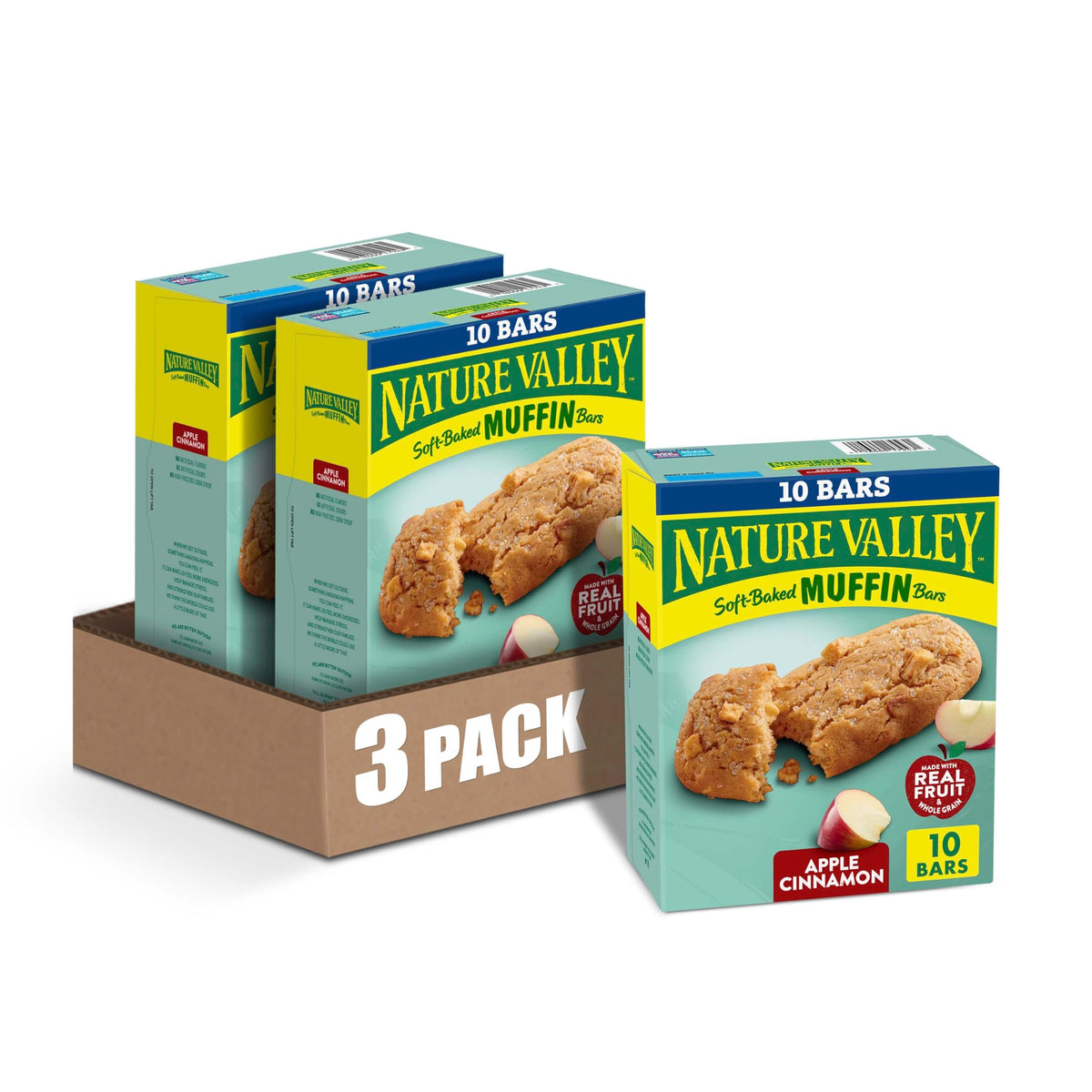 Nature Valley Apple Cinnamon Soft Baked Muffin Bar pack, convenient breakfast on the go.