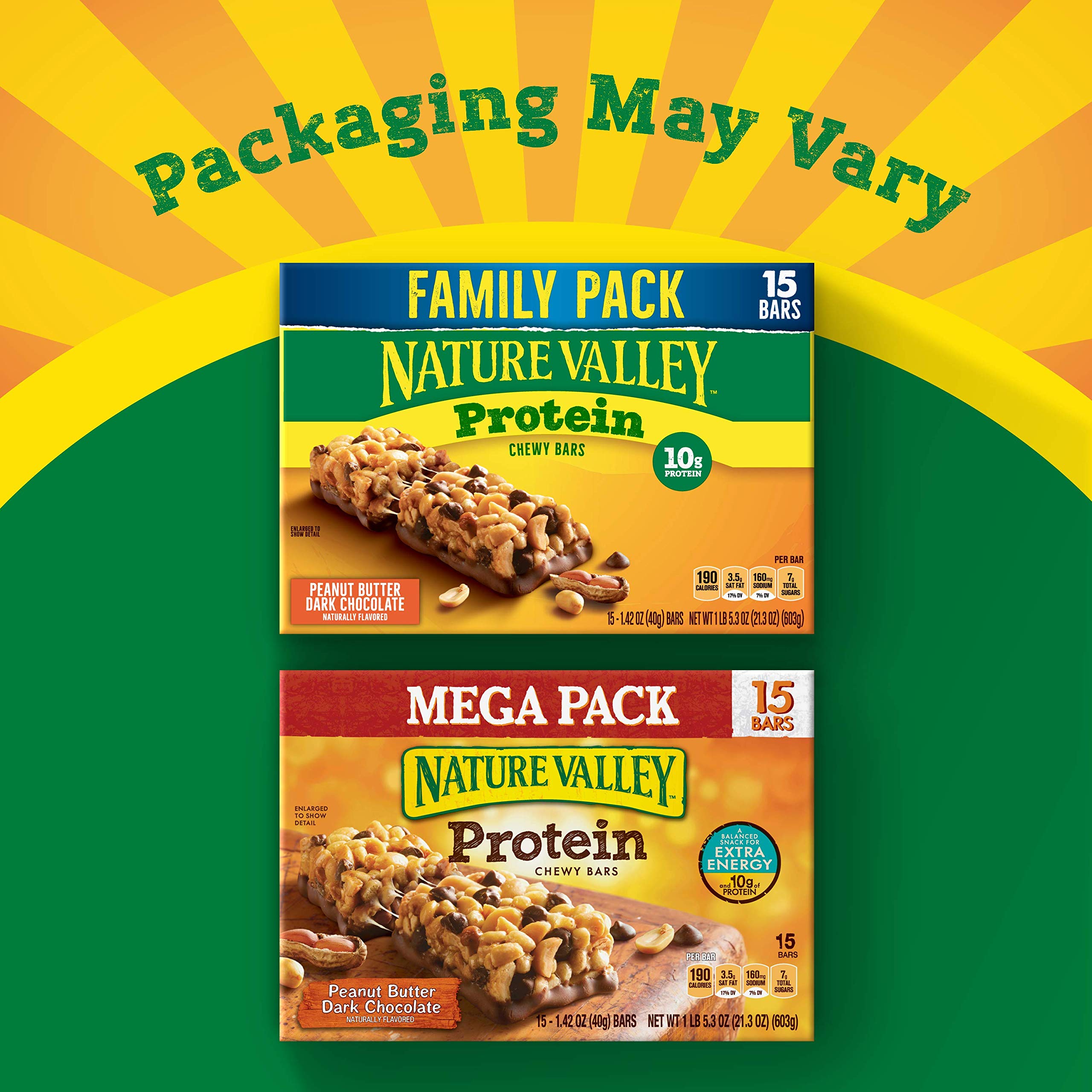 Nature Valley bar being broken open to show chewy texture