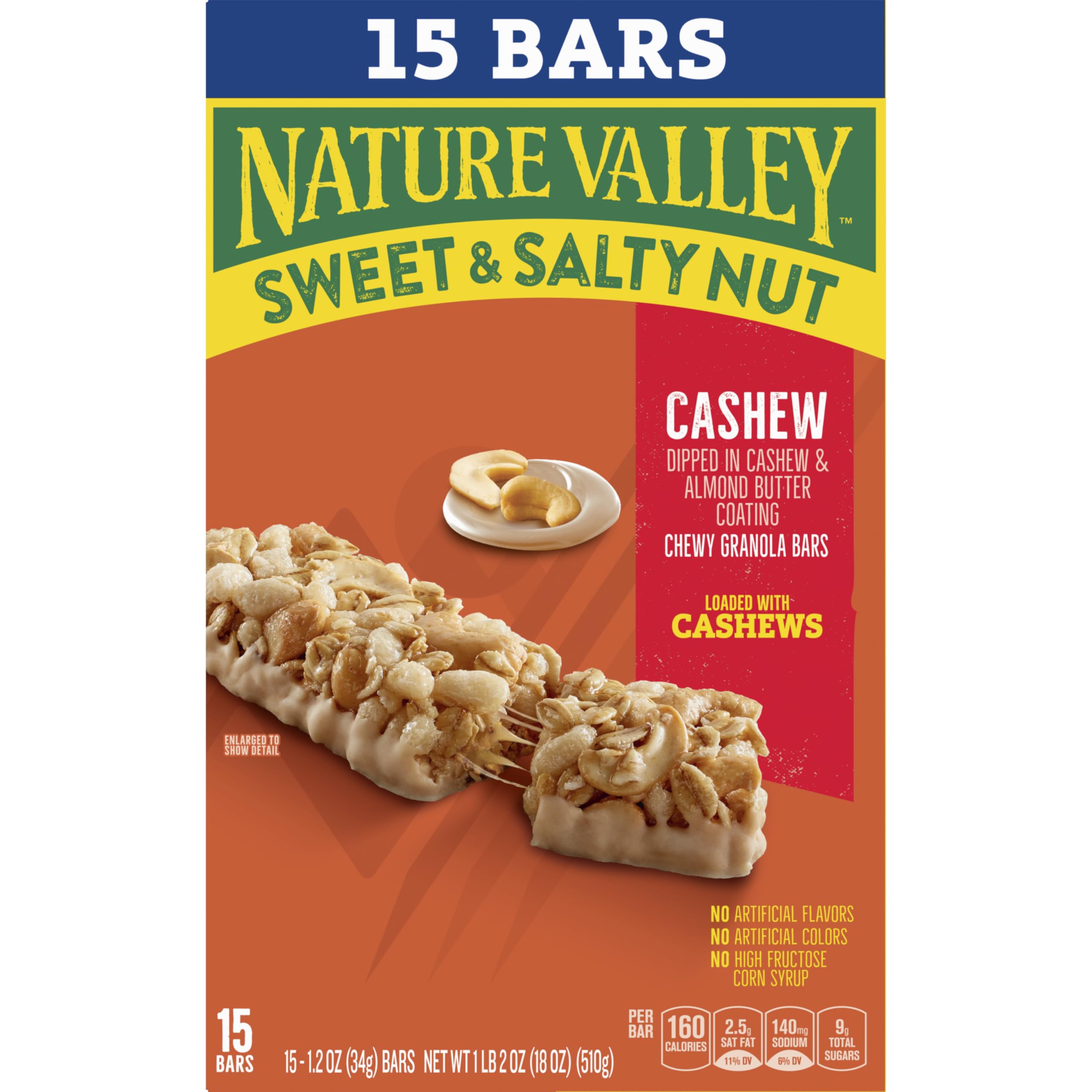 Assorted Nature Valley bars neatly arranged on a pantry shelf