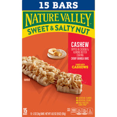Assorted Nature Valley bars neatly arranged on a pantry shelf