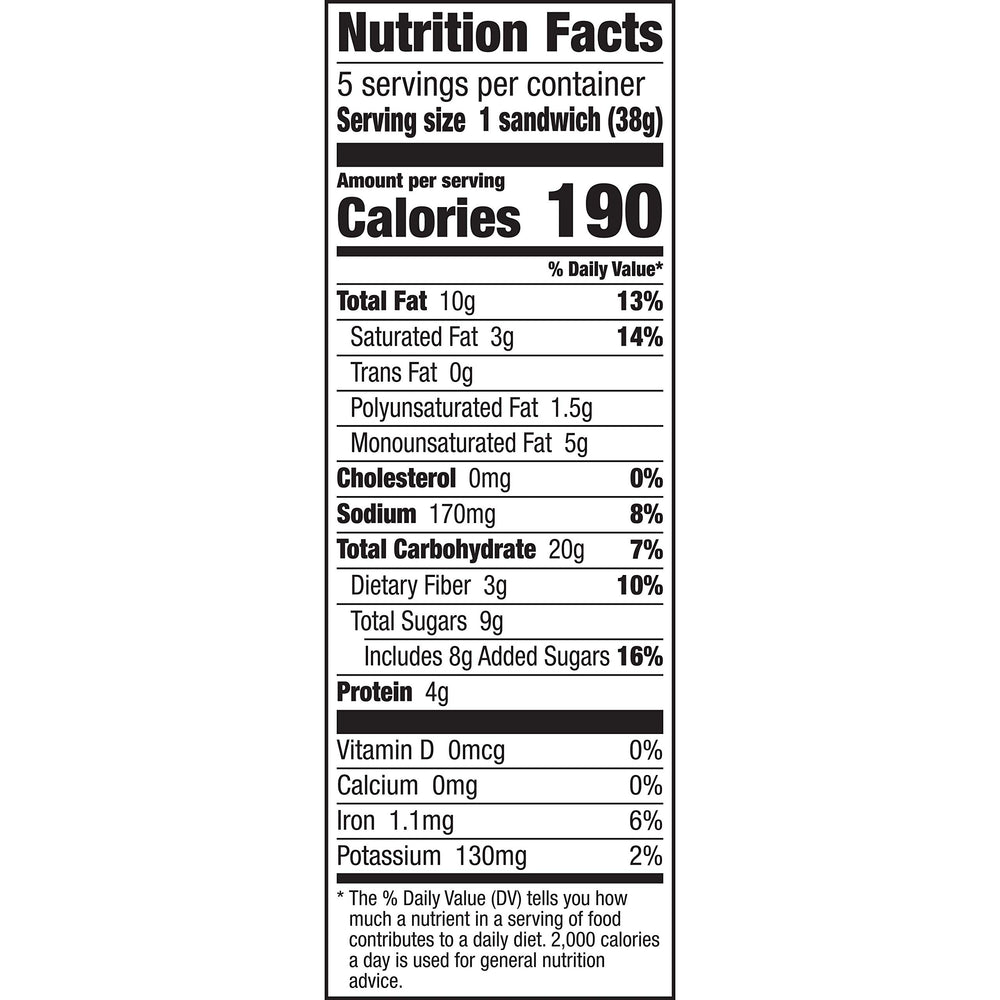 Nature Valley Biscuit Sandwiches open pouch reveals creamy filling for a quick breakfast bite.