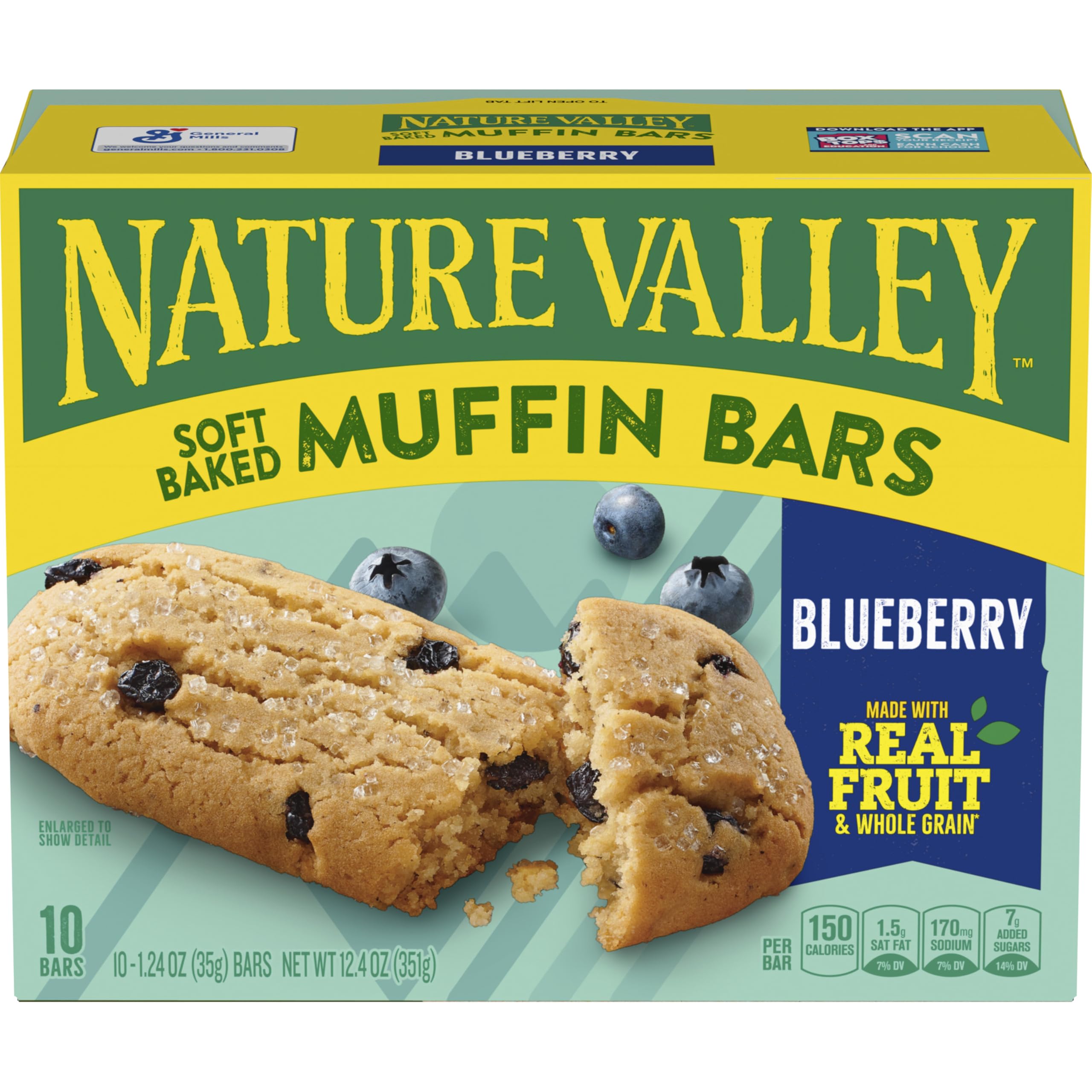 Nature Valley Muffin Bars nutrition panel highlighting whole grain per serving