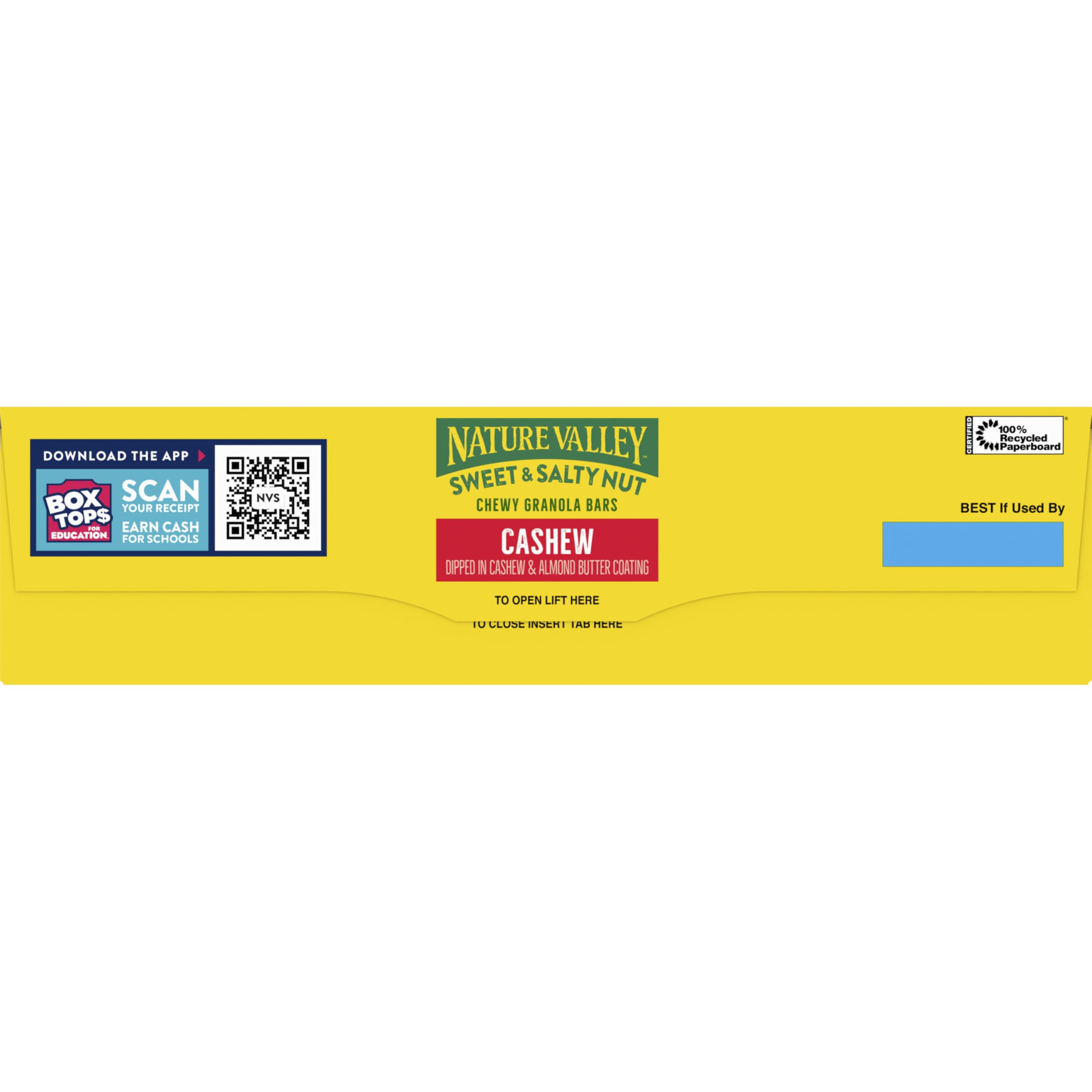 Box showing 15 cashew bars for family snacks