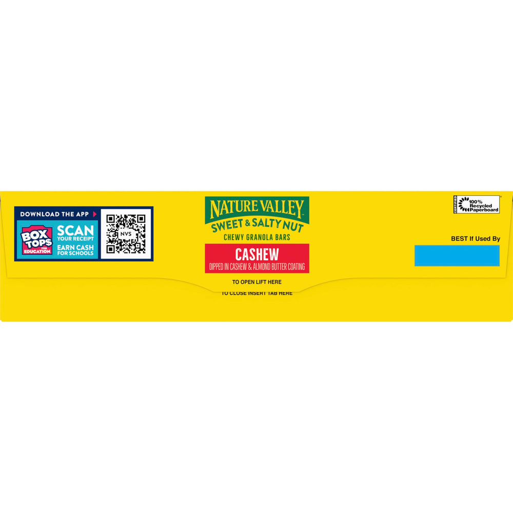 Box showing 15 cashew bars for family snacks