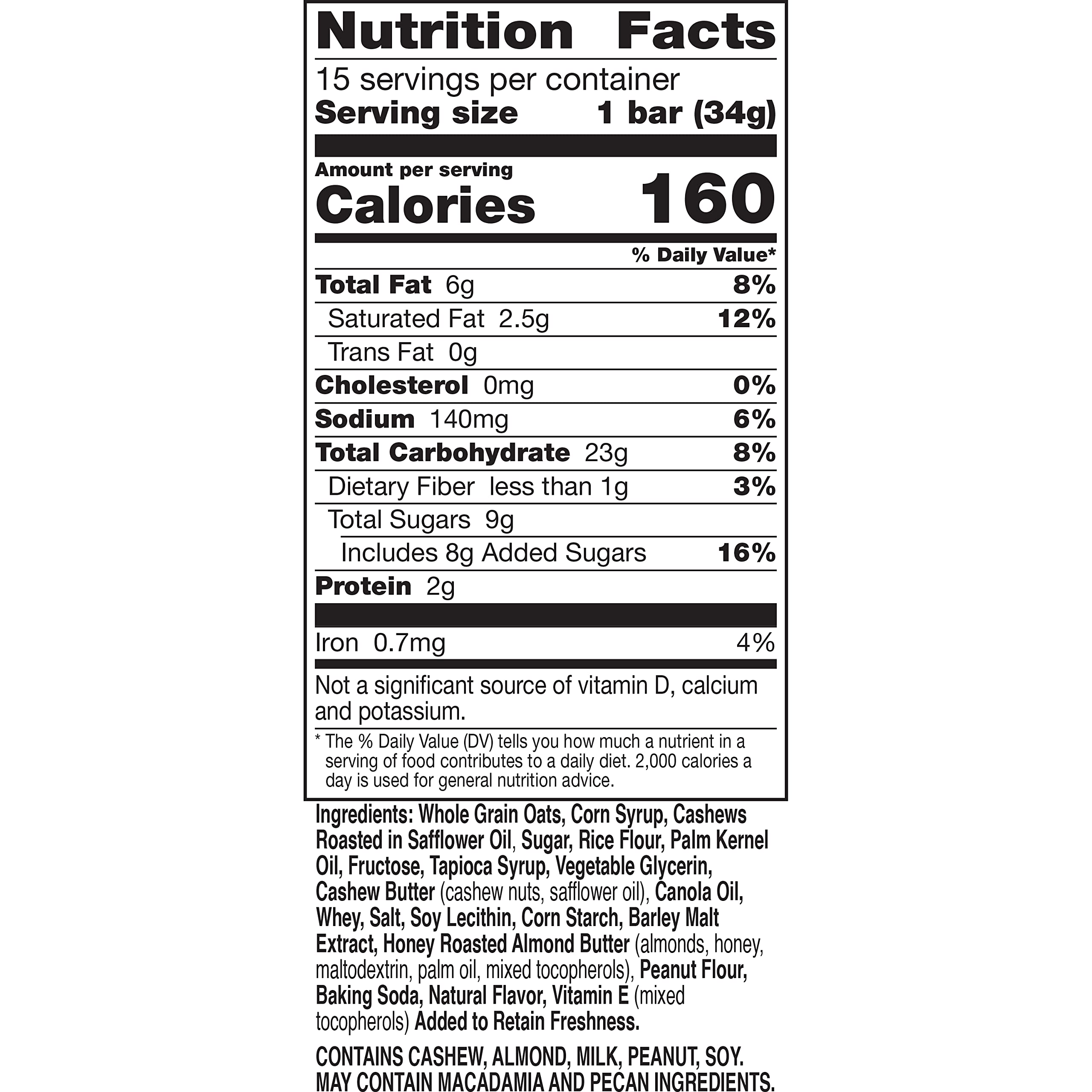 Close-up of cashew and almond butter coating on a Nature Valley bar