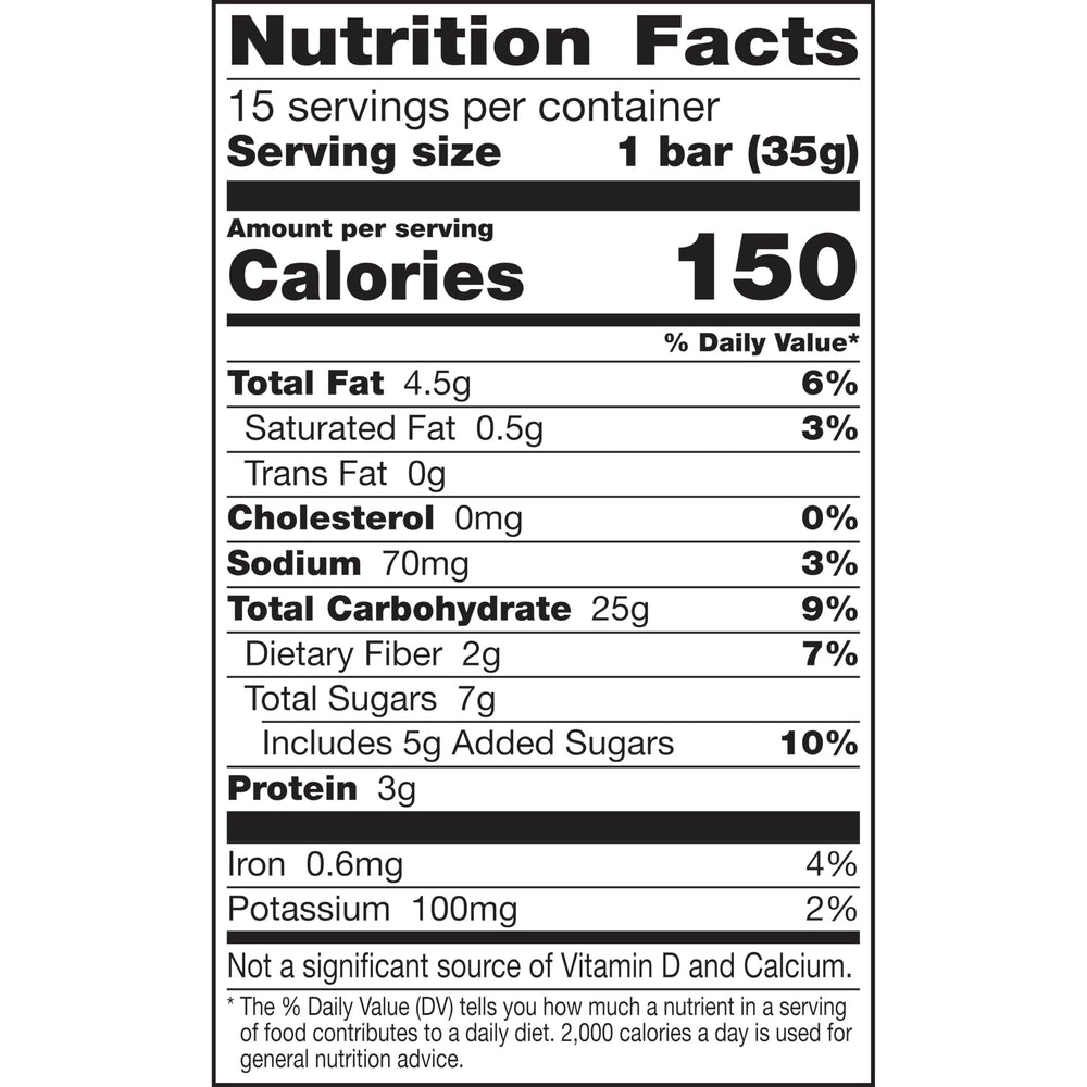 Nature Valley trail-mix bar close-up shows whole grain oats for steady energy.