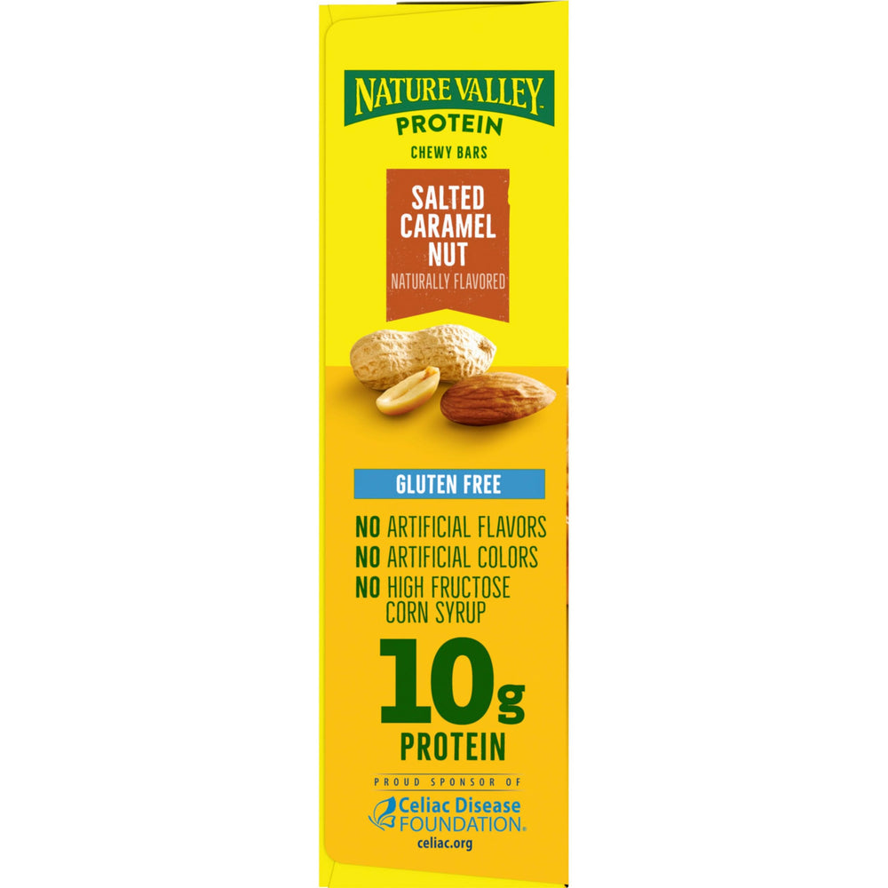 Nature Valley Chewy Protein Bars Salted Caramel Nut bar ready for on-the-go snacking.
