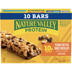 Nature Valley granola bar ingredients close-up with chocolate and peanuts