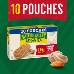 Nature Valley Cinnamon Almond Butter Biscuit Sandwiches individually wrapped for on-the-go snacking.