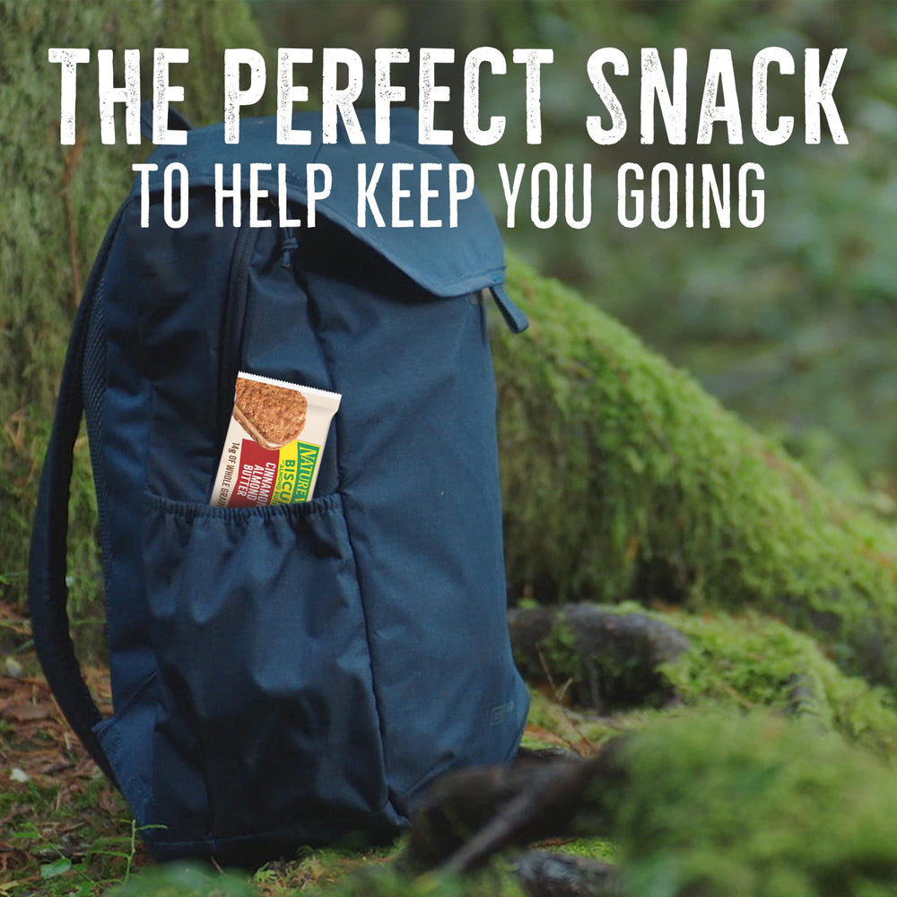 Nature Valley Cinnamon Almond Butter Biscuit Sandwiches on-the-go display for quick snack.