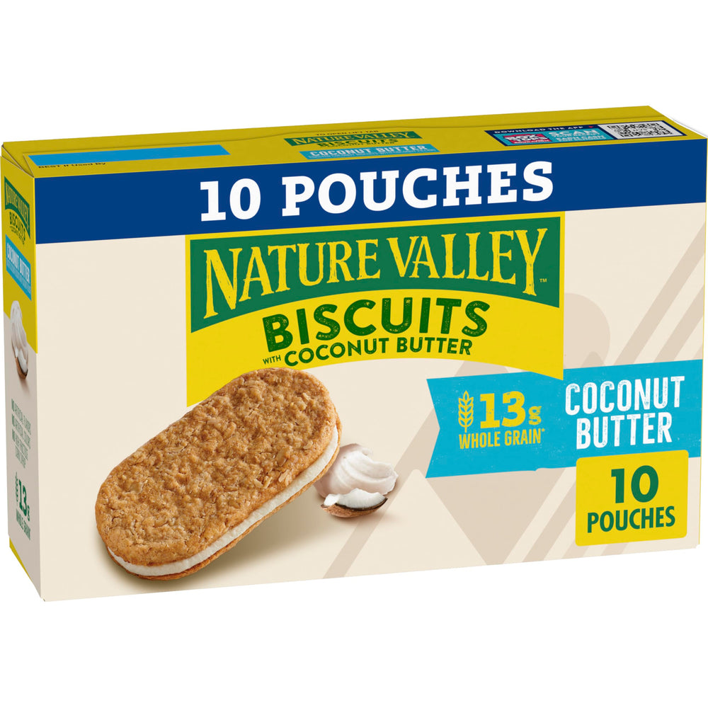 Nature Valley Coconut Butter Biscuit Sandwiches packaging, convenient on-the-go snack.
