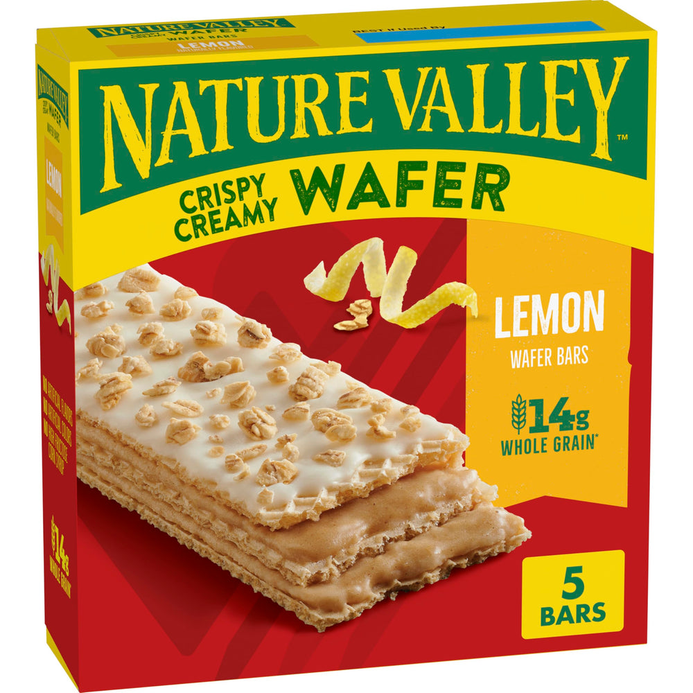 Nature Valley Crispy Creamy Lemon Wafer Bars packaging, ideal for on-the-go snacking.