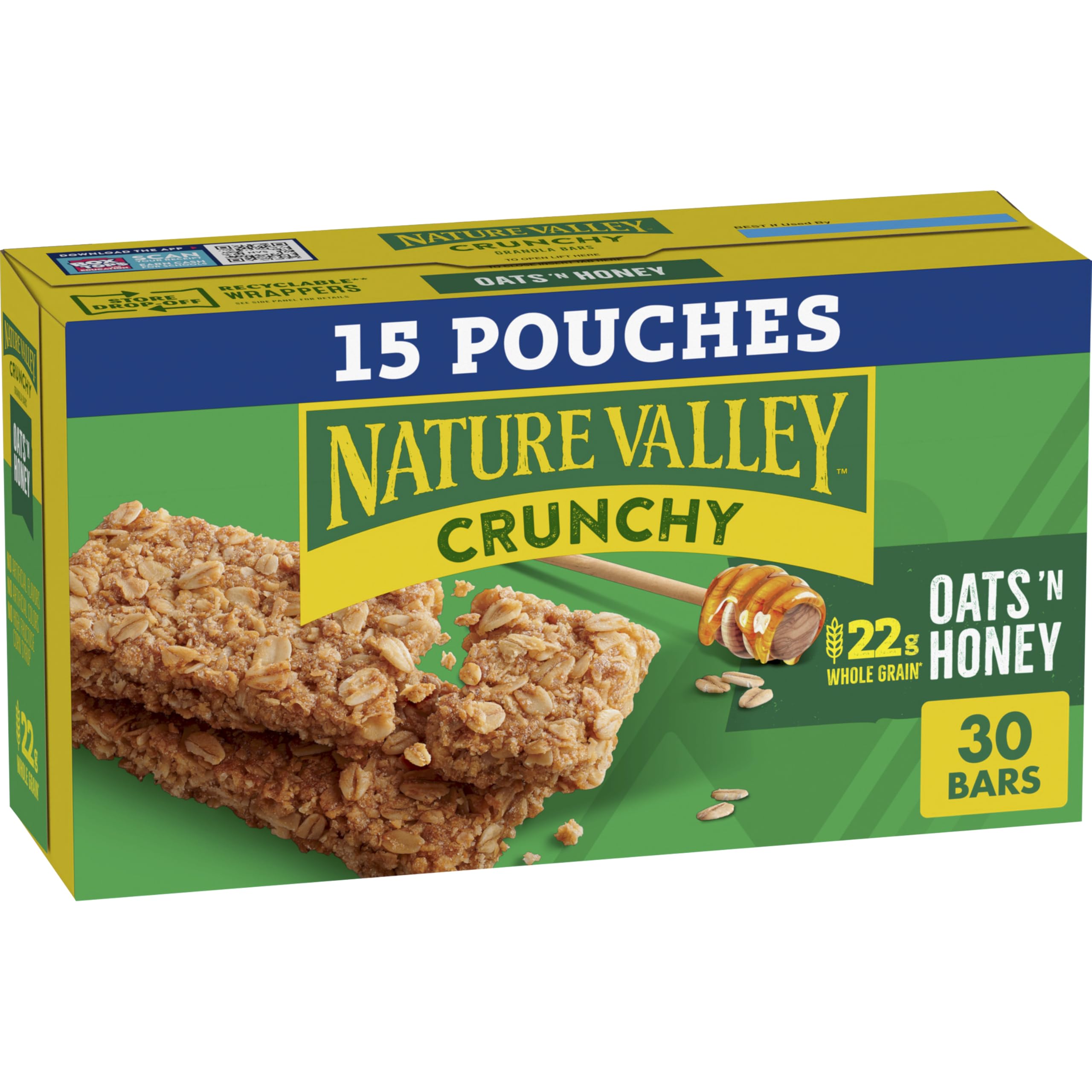 Nature Valley Oats 'n Honey granola bars box, convenient pantry snack.