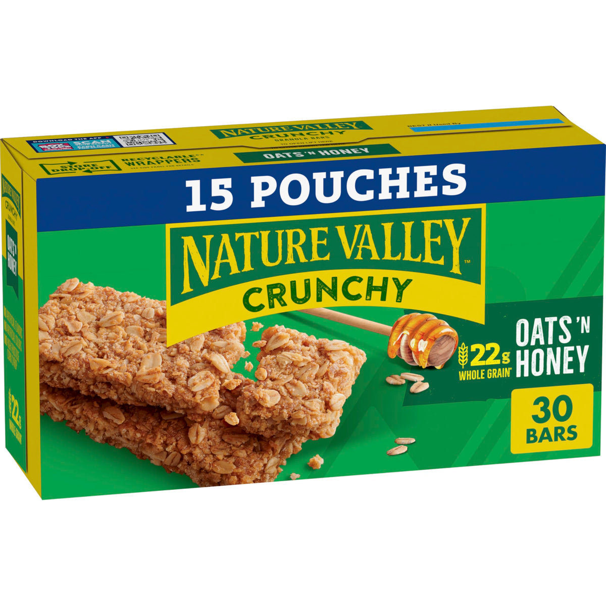 Nature Valley Oats 'n Honey granola bars box, convenient pantry snack.