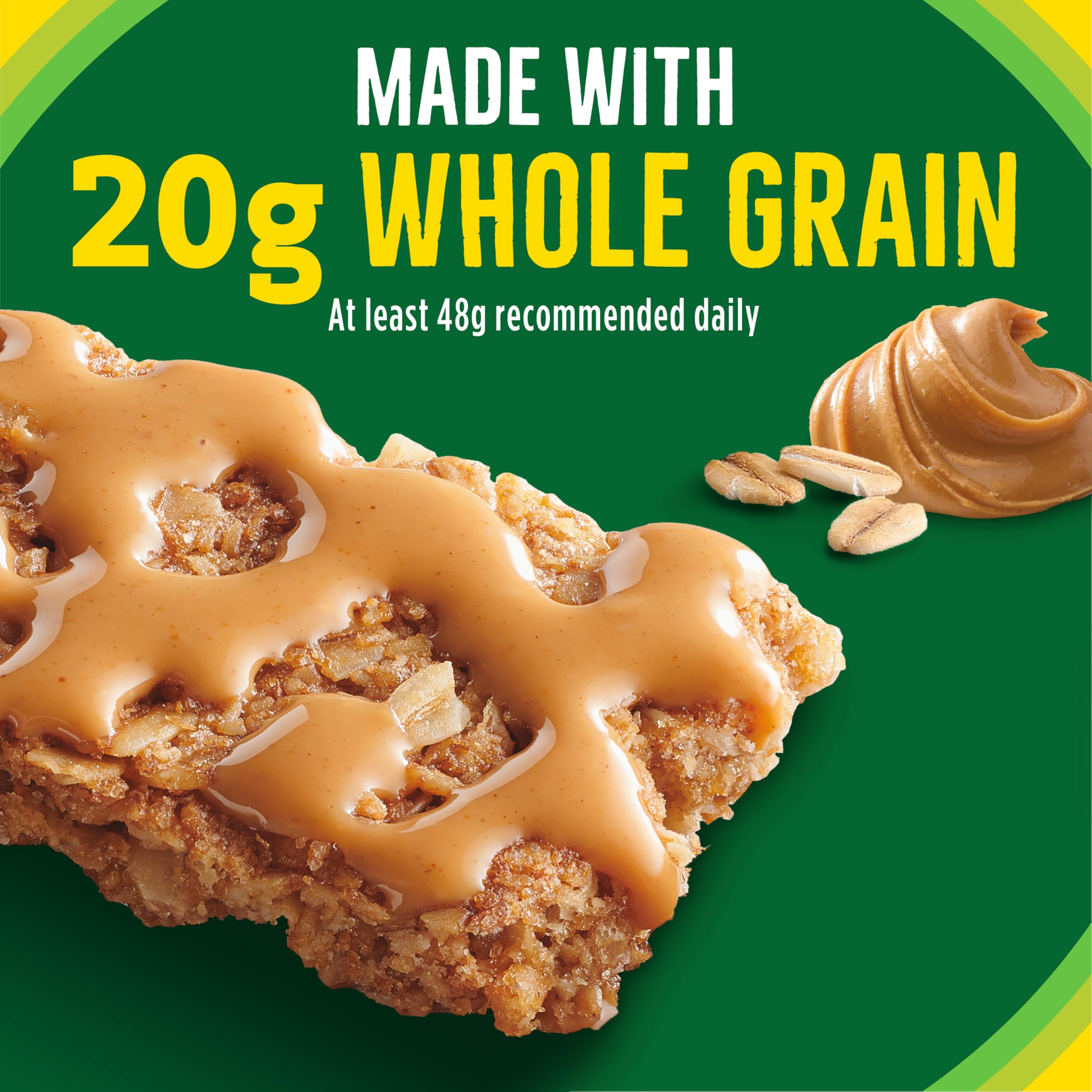 Nutrition facts label shown with 20 g whole grains per serving