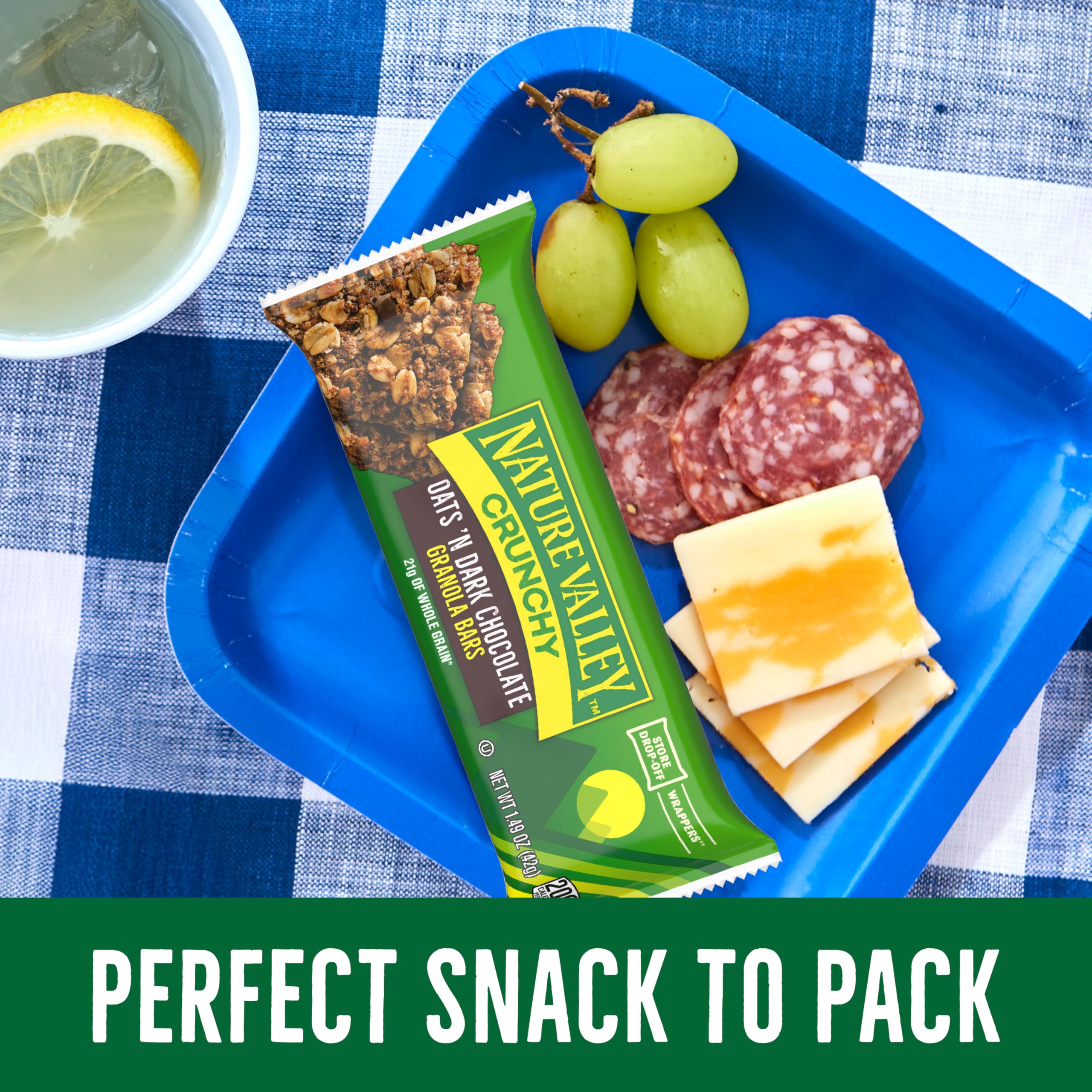 Ingredient list highlight Nature Valley Oats n Dark Chocolate bars whole grain oats