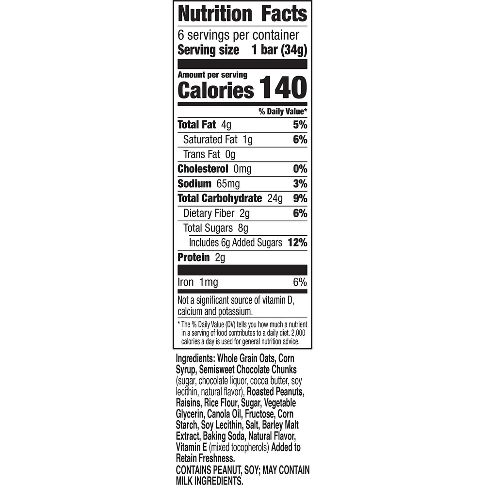 Close-up of Nature Valley bar showing oats, nuts, and raisins