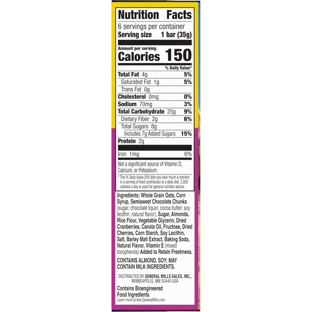 Nature Valley Dark Chocolate Cherry Granola Bars close-up highlights chewy fruit and nut texture.