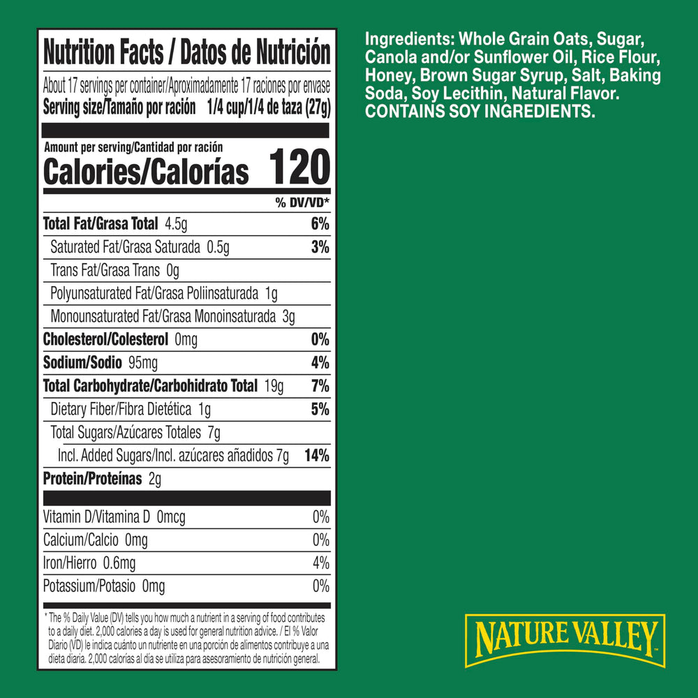 Nature Valley Oats and Honey on-the-go snack in a convenient 16 oz package.