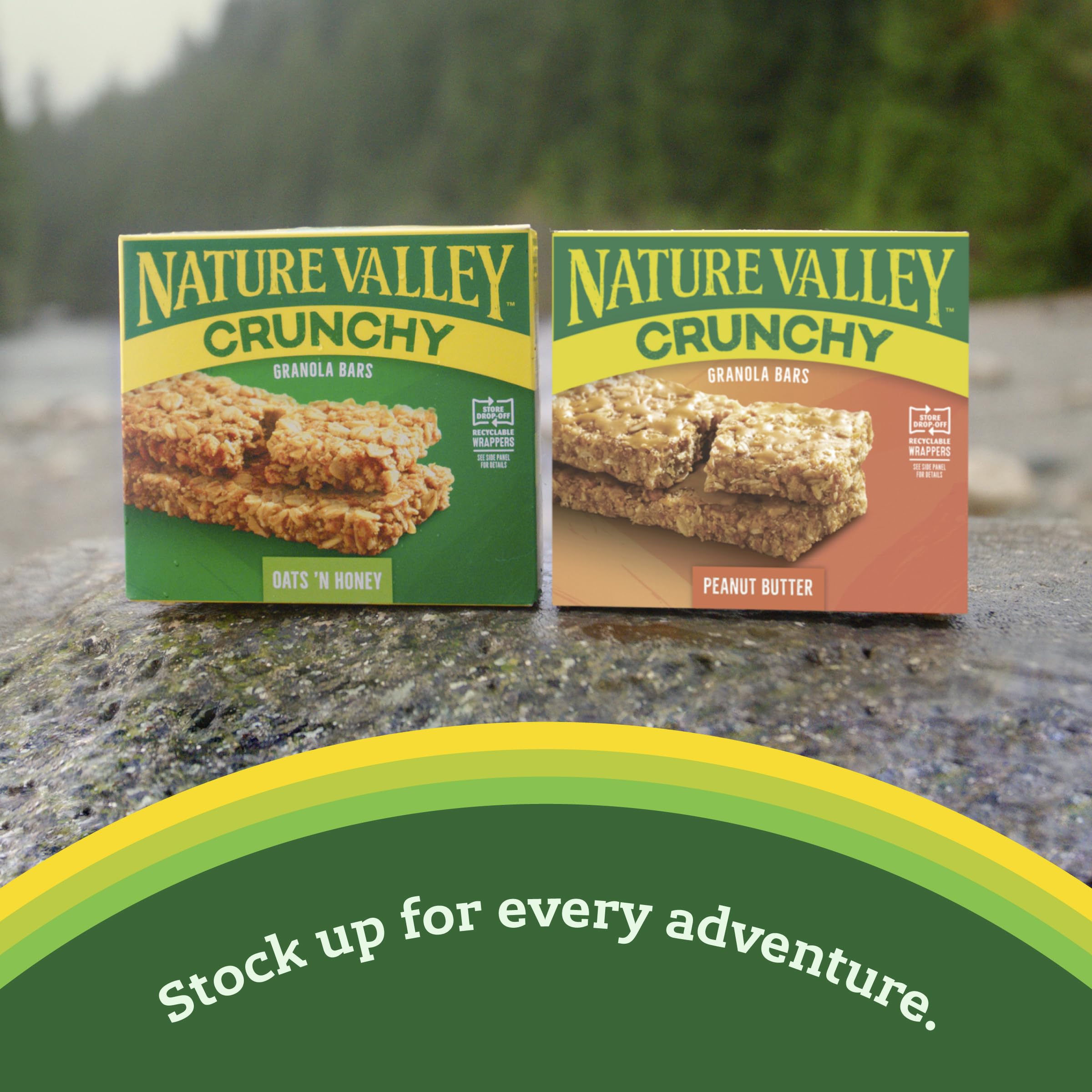 Nature Valley Oats 'n Honey bar granola crumbs scene shows satisfying crunch.