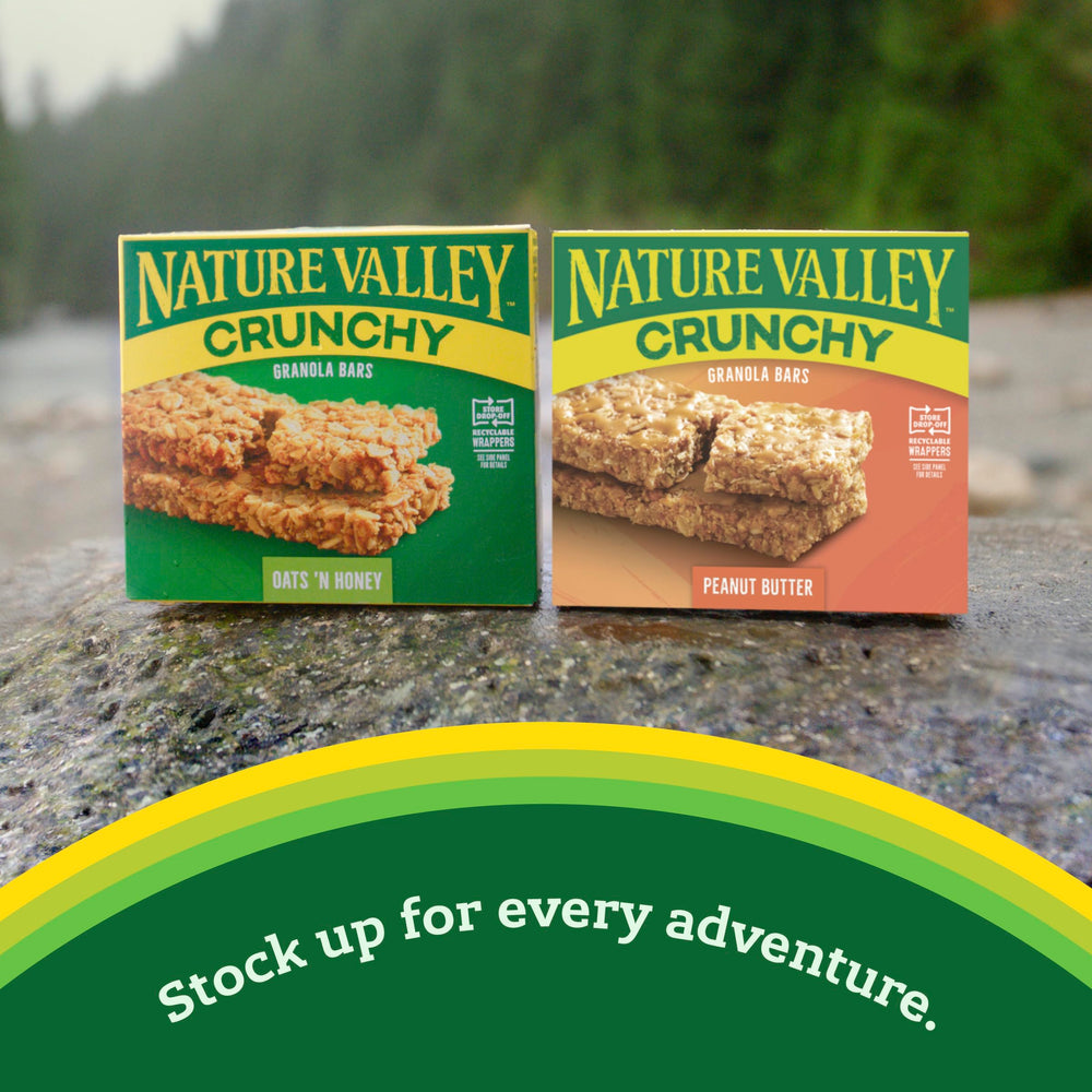 Nature Valley Oats 'n Honey bar granola crumbs scene shows satisfying crunch.