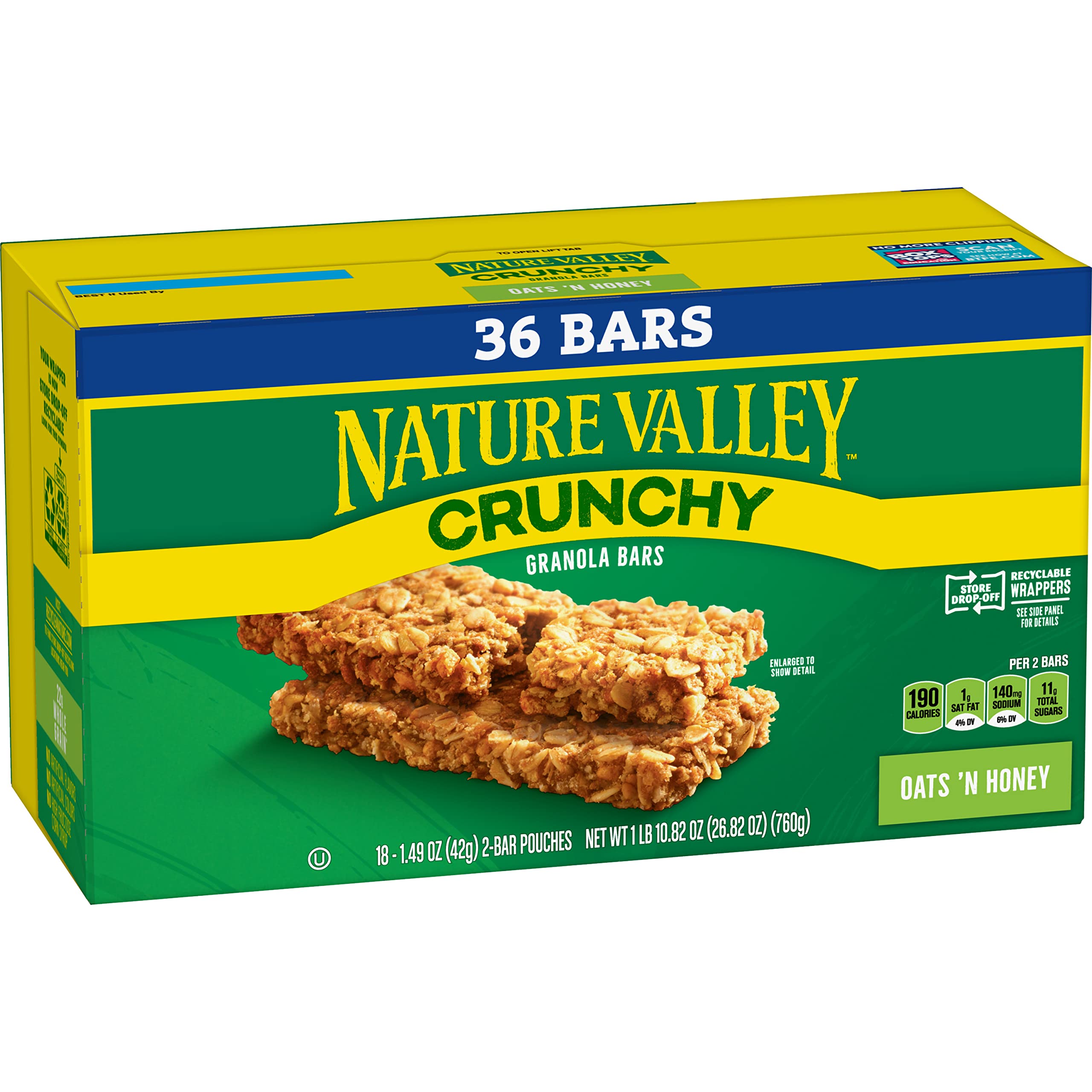 Nature Valley Oats n Honey packaging front, portable pantry snack.