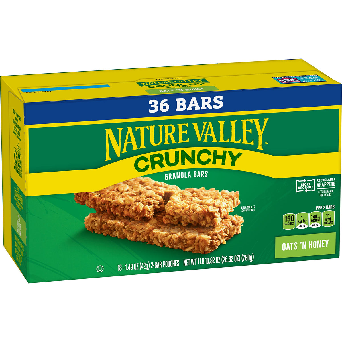 Nature Valley Oats n Honey packaging front, portable pantry snack.
