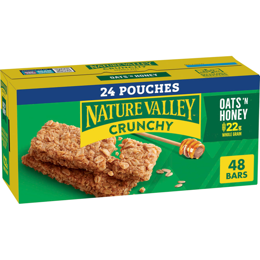 Nature Valley Oats 'n Honey crunchy bars packaging for easy on-the-go snacking.