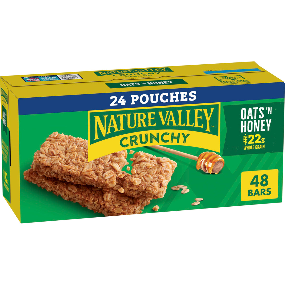Nature Valley Oats 'n Honey crunchy bars packaging for easy on-the-go snacking.