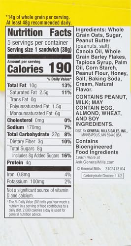 Nature Valley Peanut Butter Biscuit Sandwich packaging shown, resealable convenience.
