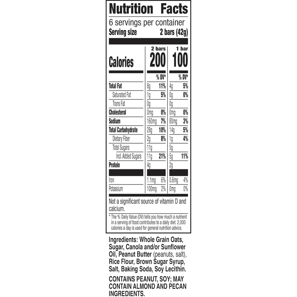 Ingredients close-up of Nature Valley Peanut Butter Crunchy Granola Bars highlighting whole grain oats