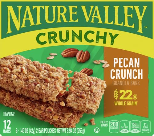 Nature Valley Pecan Crunch oats and crisp rice close-up, wholesome ingredients.