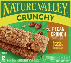 Nature Valley Pecan Crunch oats and crisp rice close-up, wholesome ingredients.