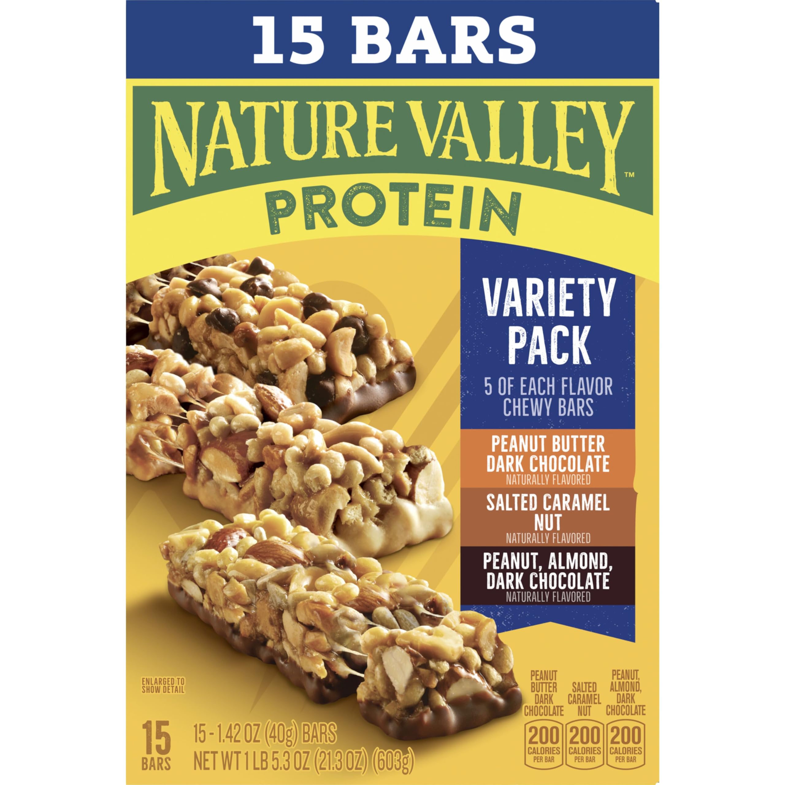 Nature Valley Protein Bars Variety Pack includes fifteen bars.