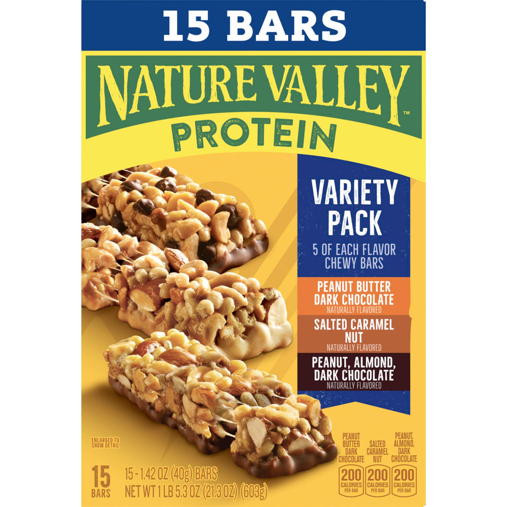 Nature Valley Protein Bars Variety Pack includes fifteen bars.