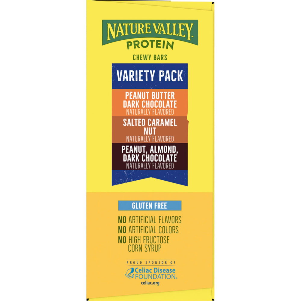 Nature Valley Protein Bars five bars of each flavor displayed.
