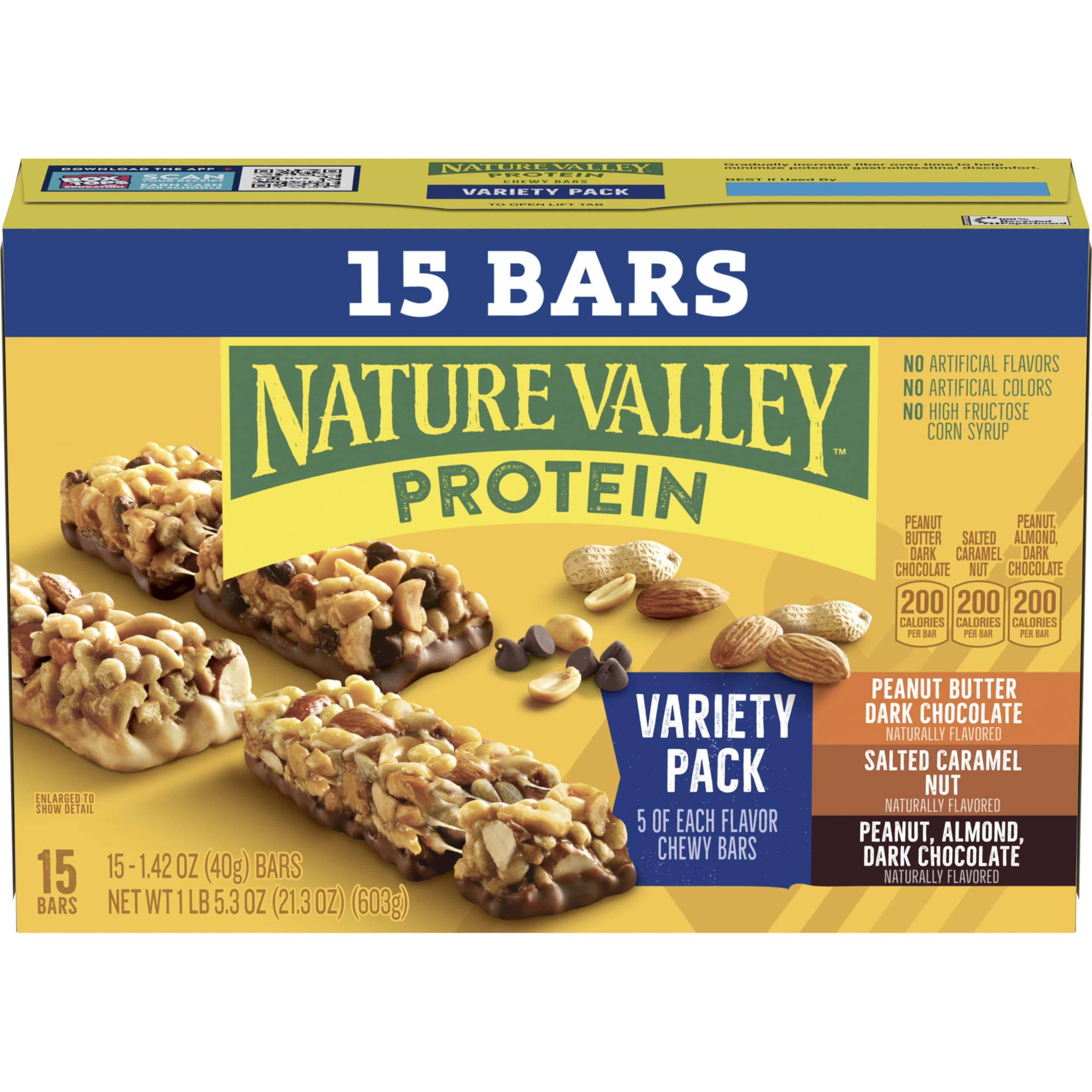 Nature Valley Peanut Butter Dark Chocolate bar close-up for a chewy gluten-free treat.