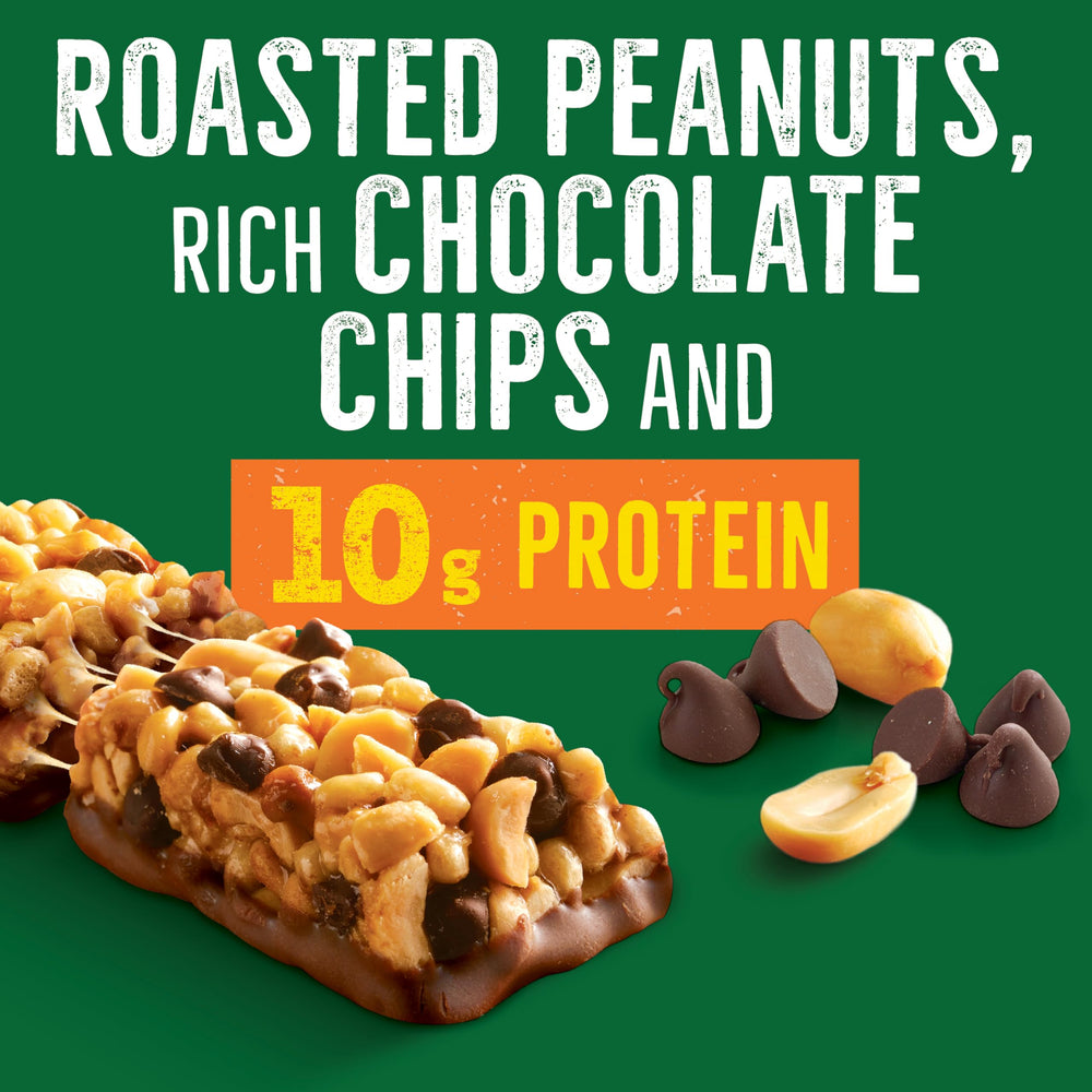 Nature Valley Protein Chewy Bars detail shot of chocolate chips and peanut butter.