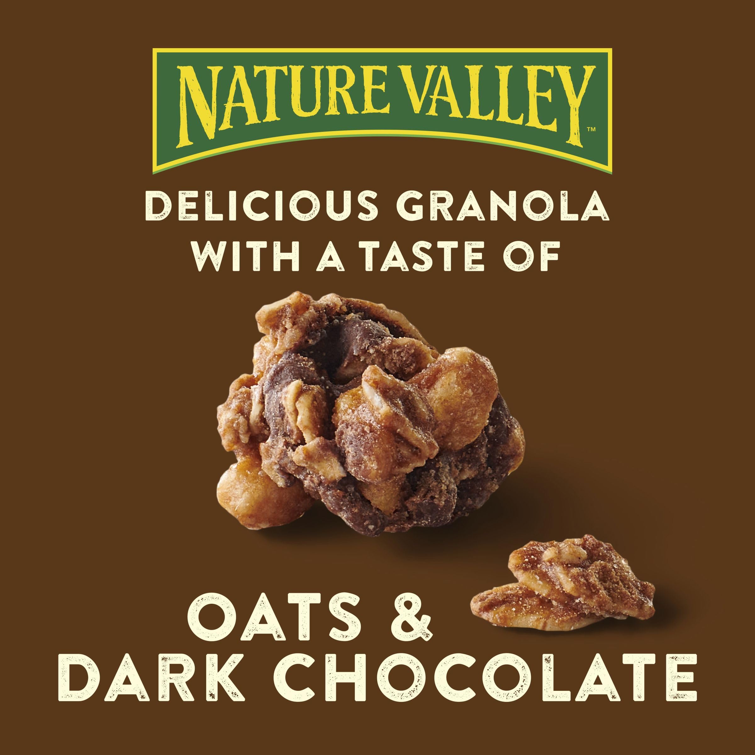 Nature Valley Protein Granola dark chocolate detail emphasizes flavor in every bite.