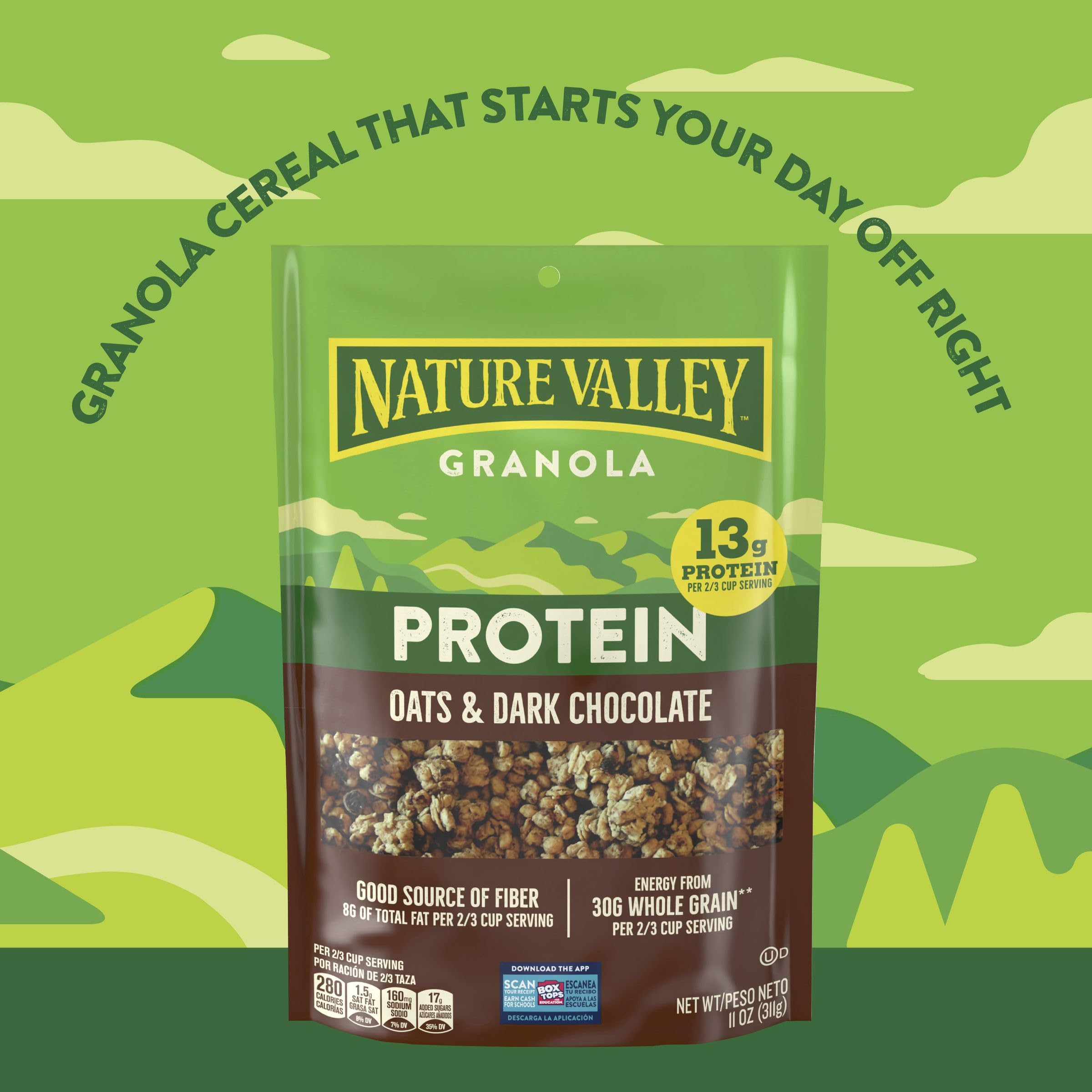 Nature Valley Protein Granola no artificial flavors colors closeup supports clean snacking.