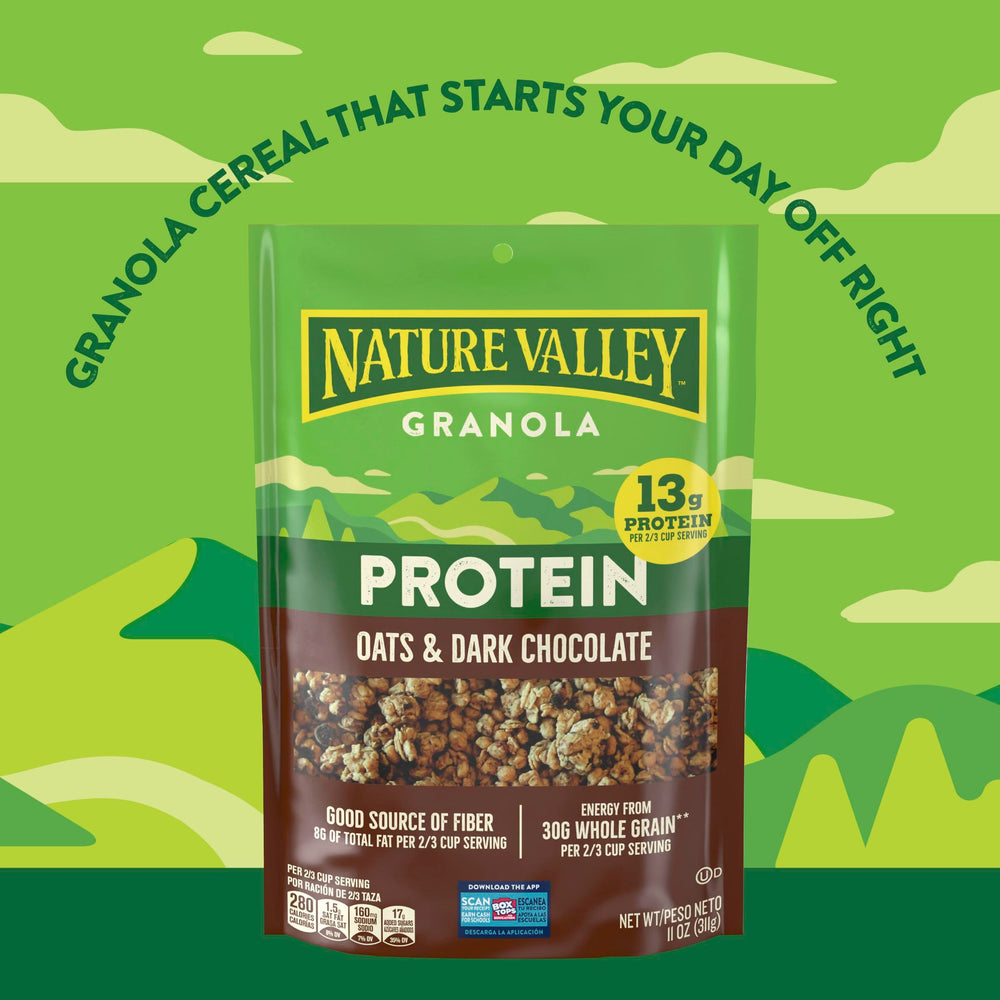 Nature Valley Protein Granola no artificial flavors colors closeup supports clean snacking.