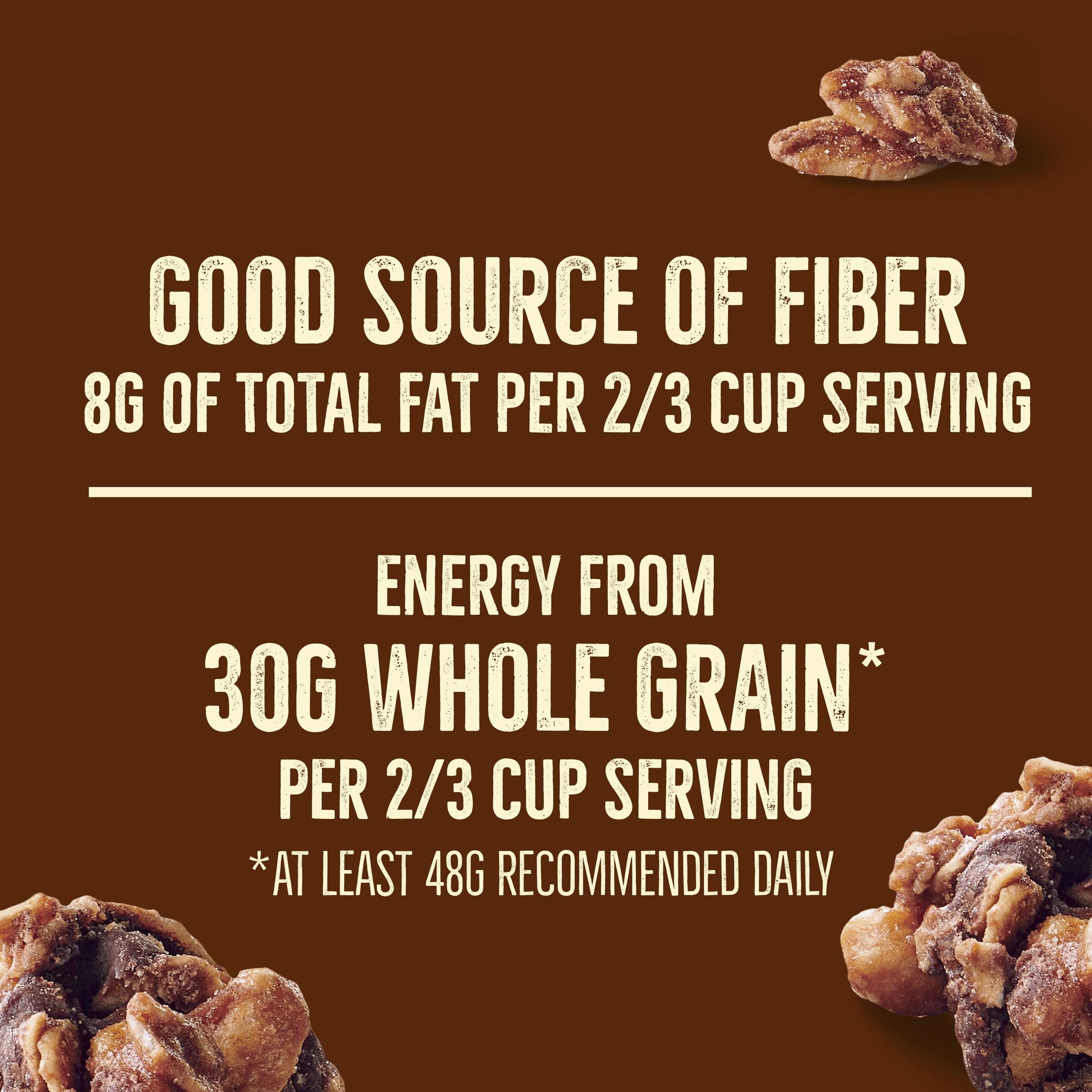 Nature Valley Protein Granola serving size 2-3 cup illustration for portion awareness.
