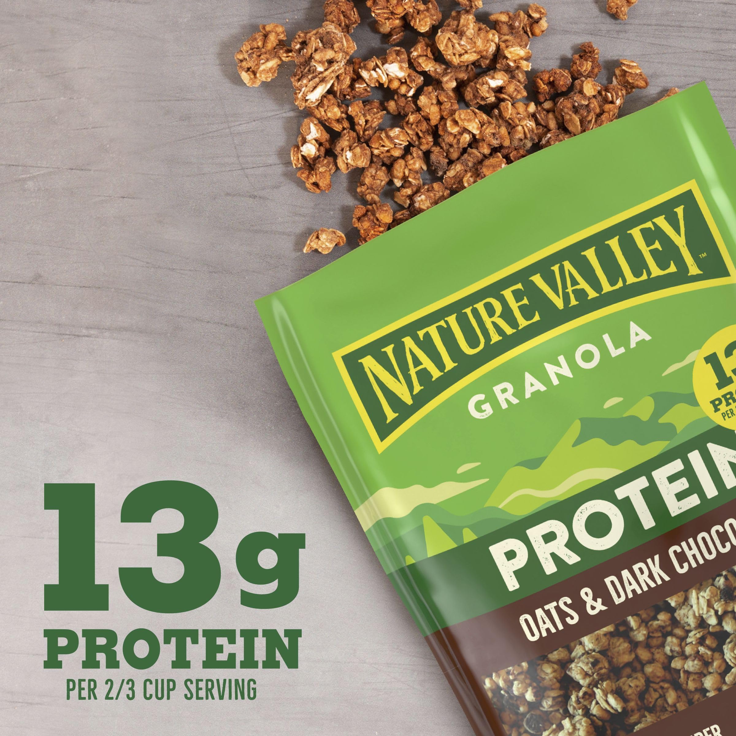 Nature Valley Protein Granola whole grain oats shot highlights wholesome energy in each serving.