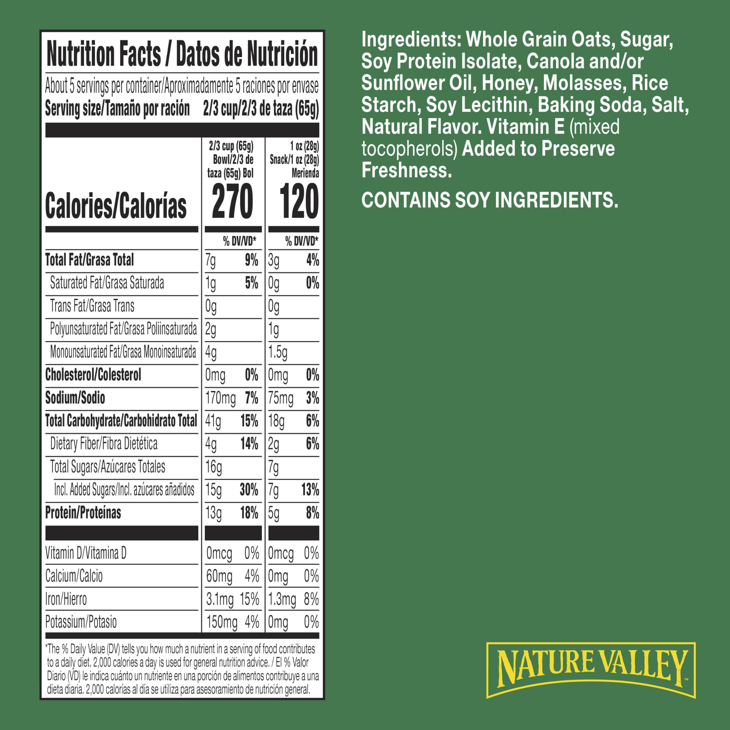 Nature Valley Protein Oats and Honey granola crunchy clusters close-up for texture.