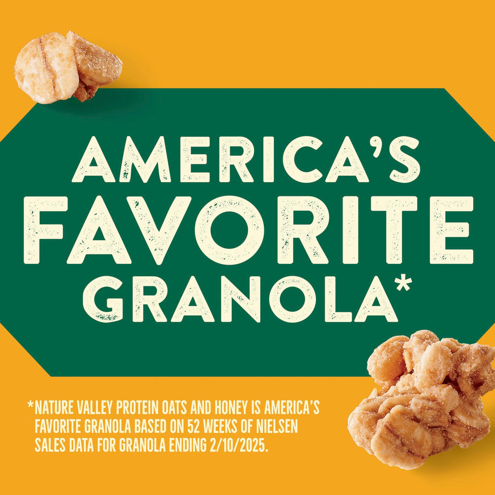 Nature Valley Protein Oats and Honey granola in a bowl showing wholesome grains.
