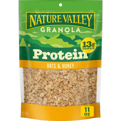 Nature Valley Protein Oats and Honey granola pack shot with resealable pouch.
