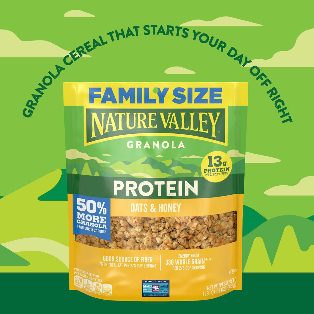 On-the-go Nature Valley granola snack beside a backpack