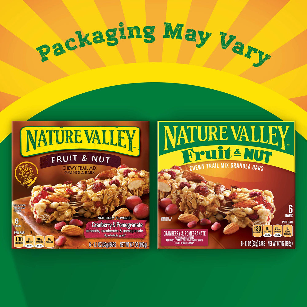 Nature Valley real-fruit-ingredients close-up shows cranberries and pomegranate for flavor.