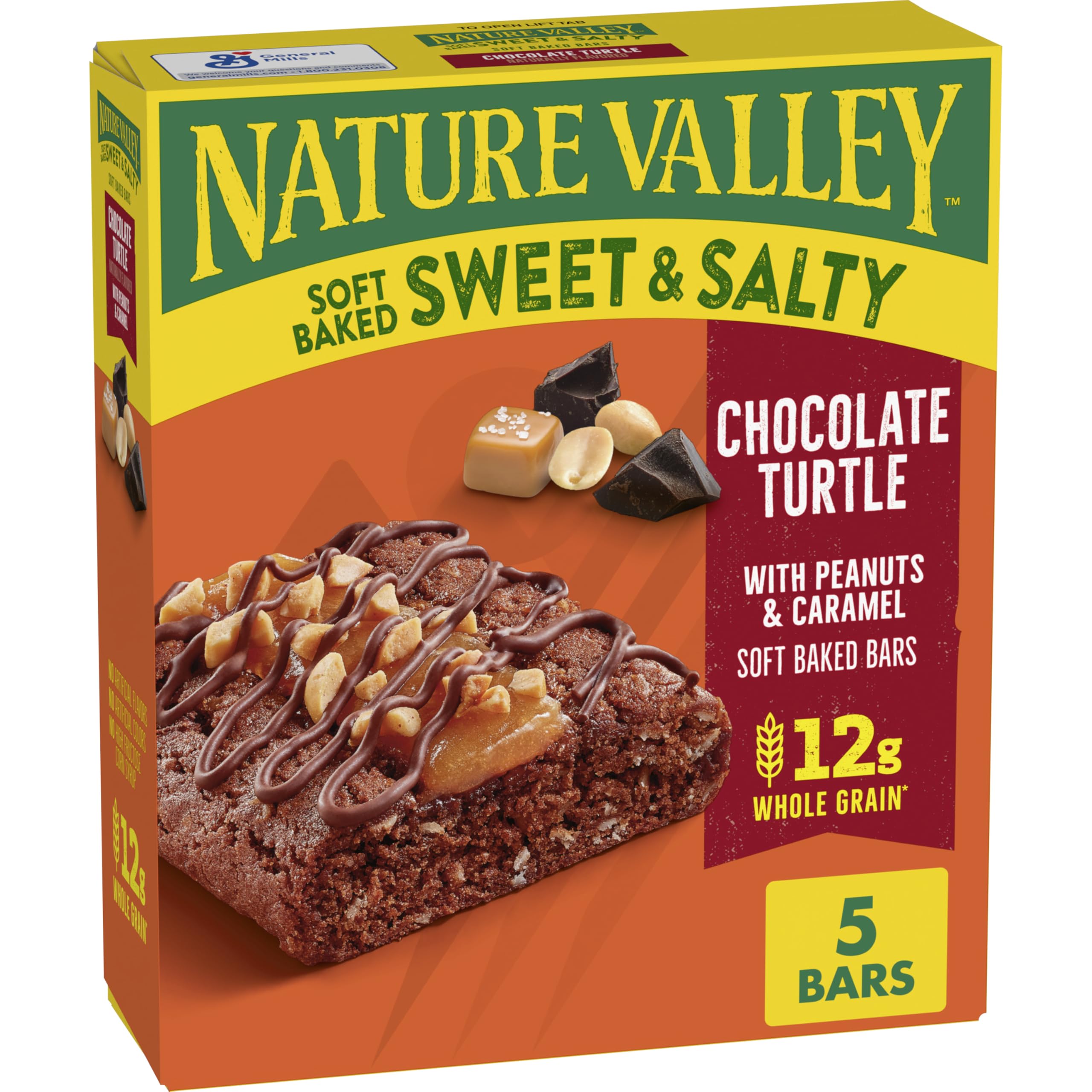 Nature Valley soft baked bars Chocolate Turtle packaging; convenient on the go snack
