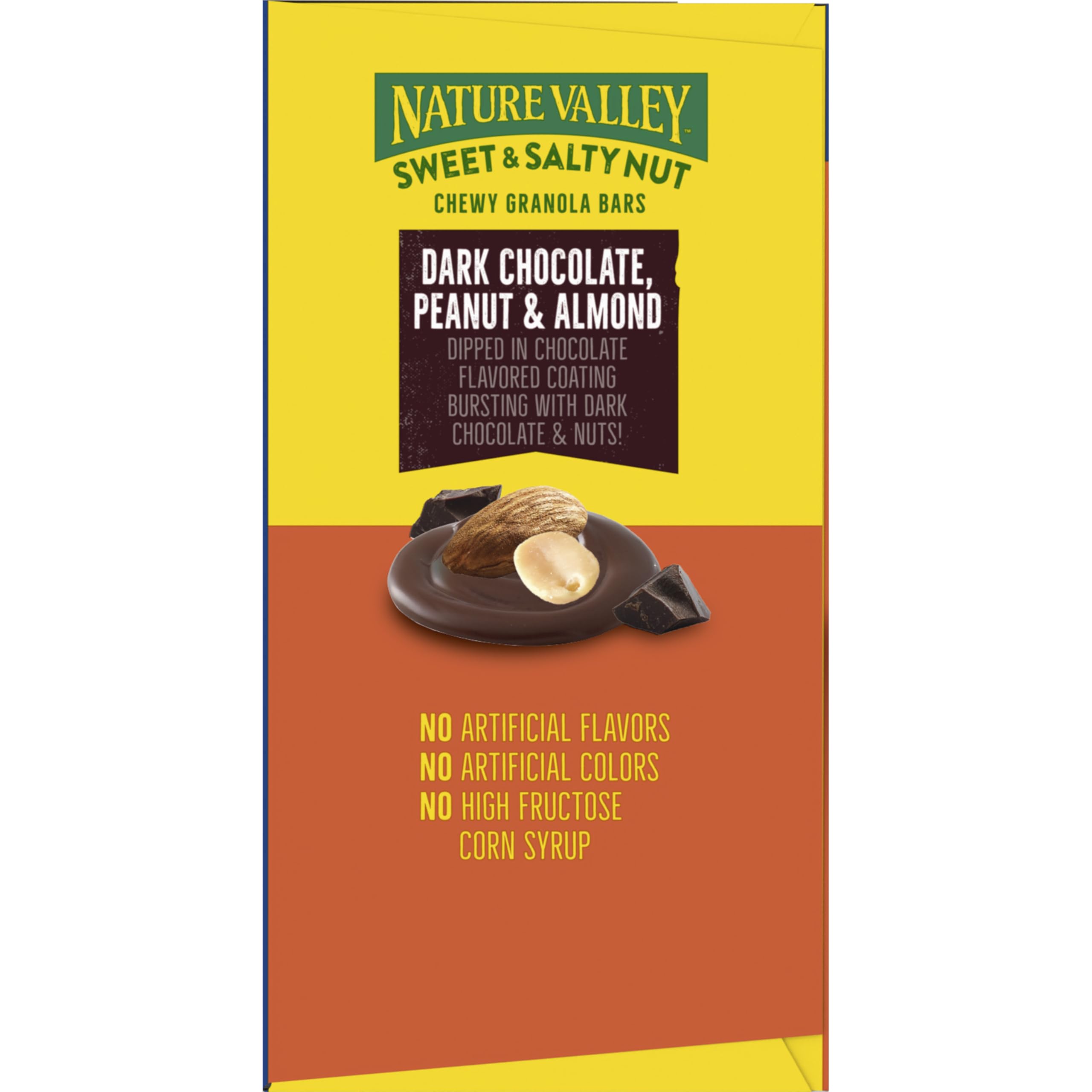 Nature Valley chocolate-coated chewy bars with nuts in a foil-dipped coating.
